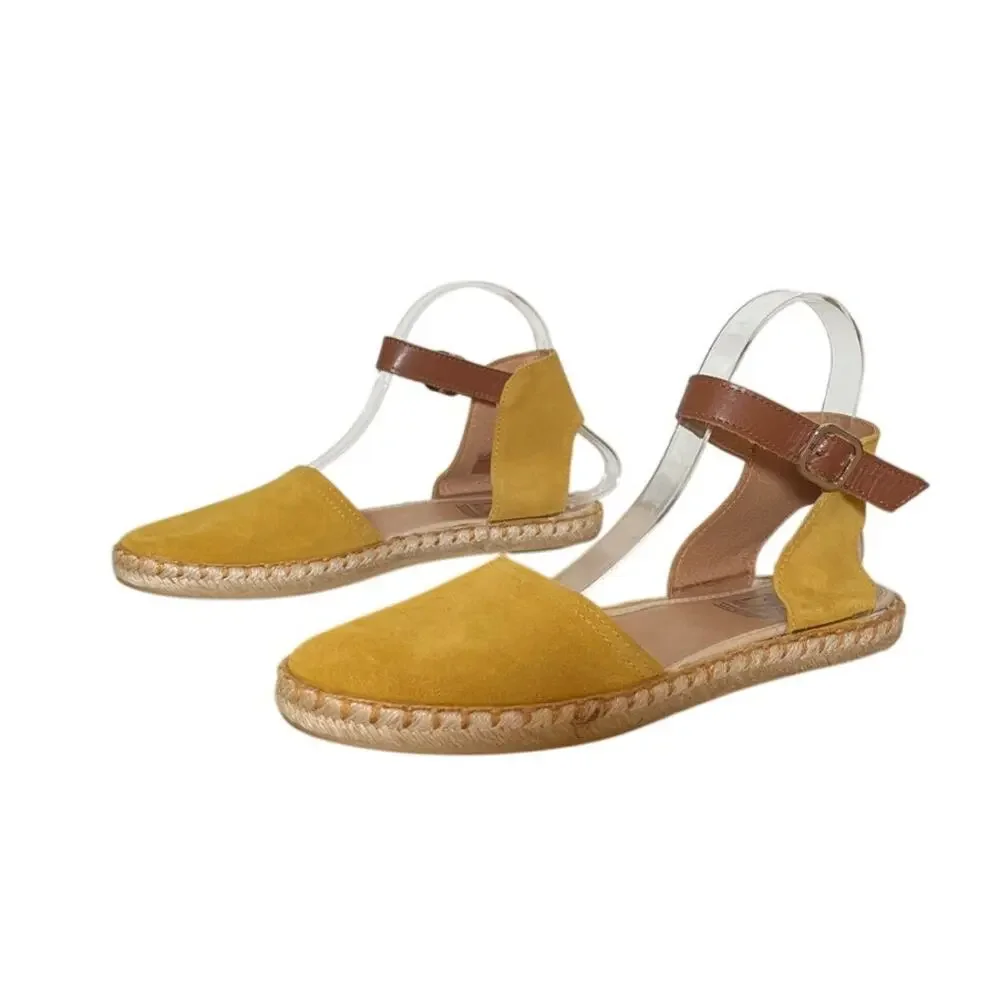Miz Mooz Cleo Mustard Yellow Suede Leather Espadrille Sandals Sz 39/ 8.5-9 Boho